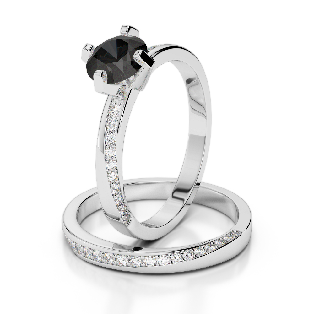 Gold / Platinum Round cut Black Diamond with Diamond Bridal Set Ring AGDR-2001