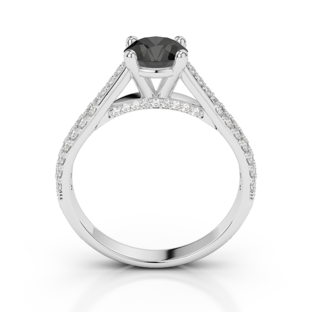 Gold / Platinum Round Cut Black Diamond with Diamond Engagement Ring AGDR-2014