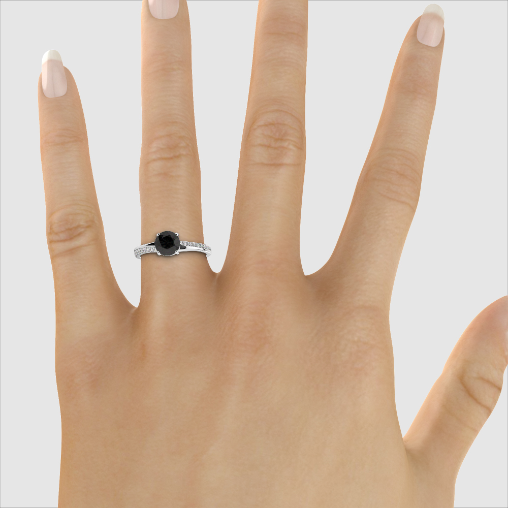 Gold / Platinum Round Cut Black Diamond with Diamond Engagement Ring AGDR-2016