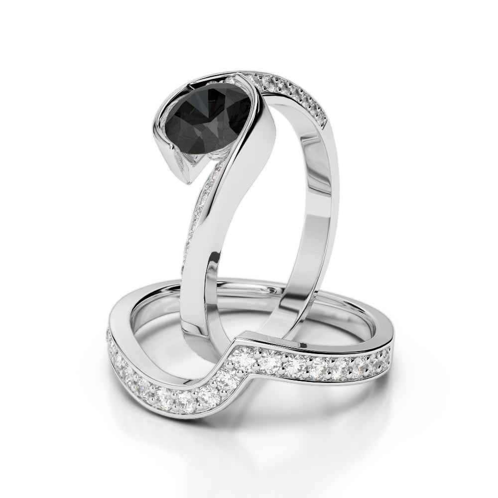 Gold / Platinum Round cut Black Diamond with Diamond Bridal Set Ring AGDR-2019
