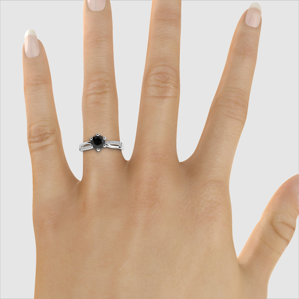 Gold / Platinum Round Cut Black Diamond with Diamond Engagement Ring AGDR-2022