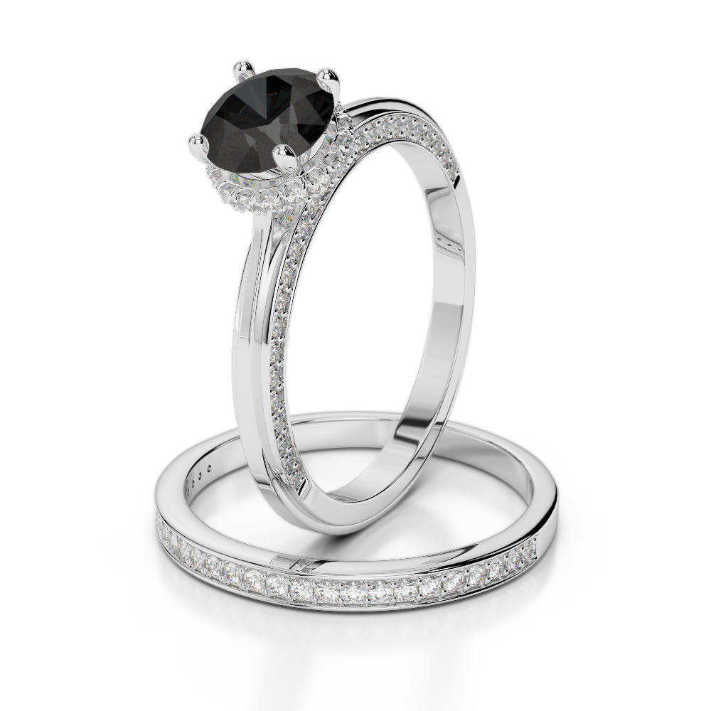 Gold / Platinum Round cut Black Diamond with Diamond Bridal Set Ring AGDR-2033