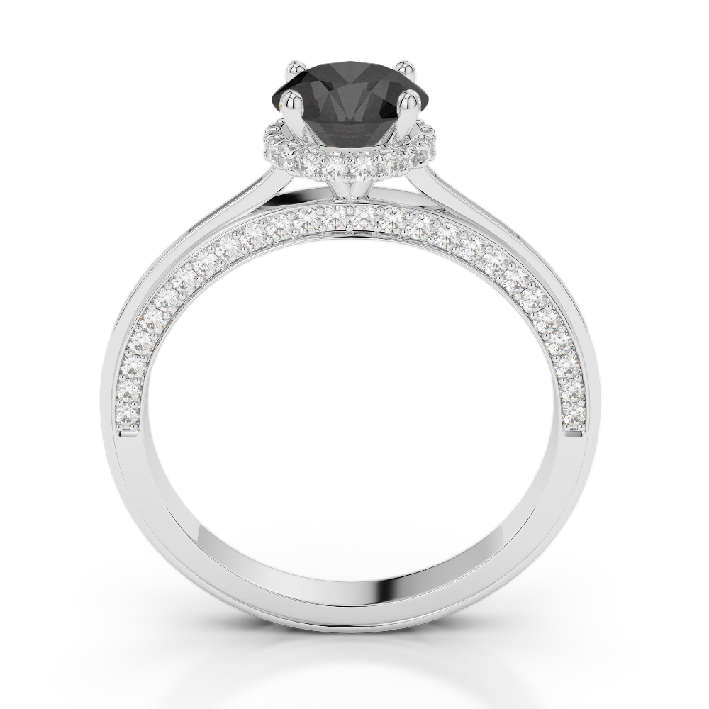 Gold / Platinum Round Cut Black Diamond with Diamond Engagement Ring AGDR-2034
