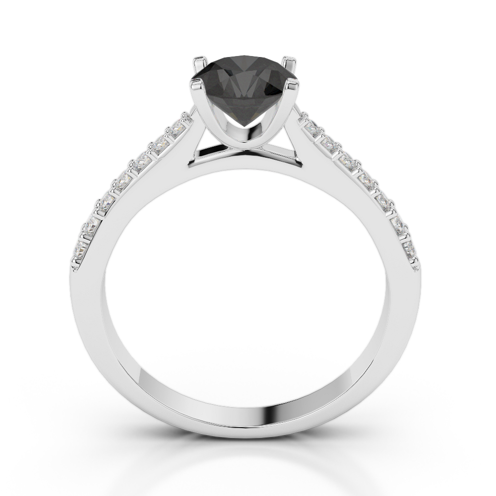 Gold / Platinum Round Cut Black Diamond with Diamond Engagement Ring AGDR-2040