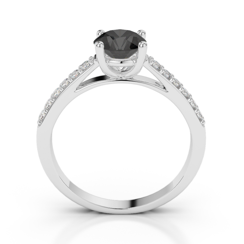 Gold / Platinum Round Cut Black Diamond with Diamond Engagement Ring AGDR-2042