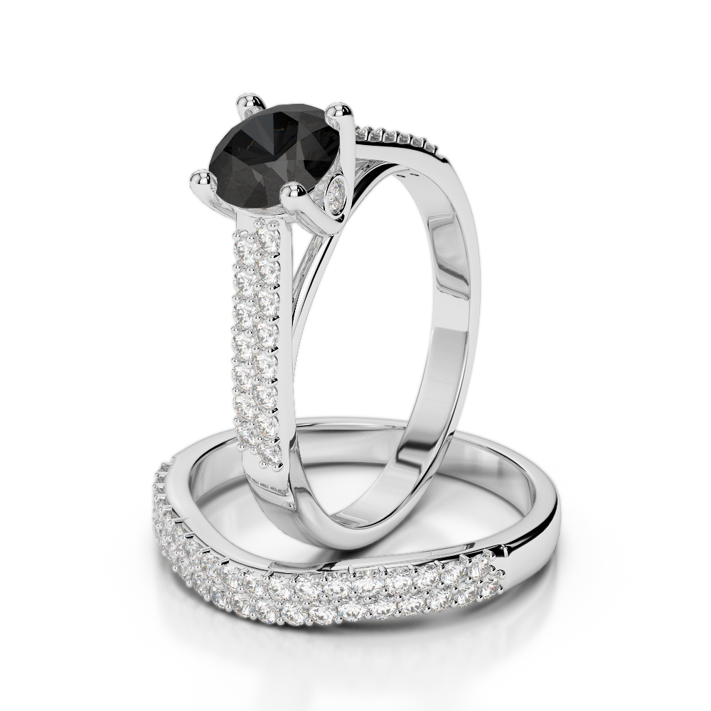 Gold / Platinum Round cut Black Diamond with Diamond Bridal Set Ring AGDR-2045
