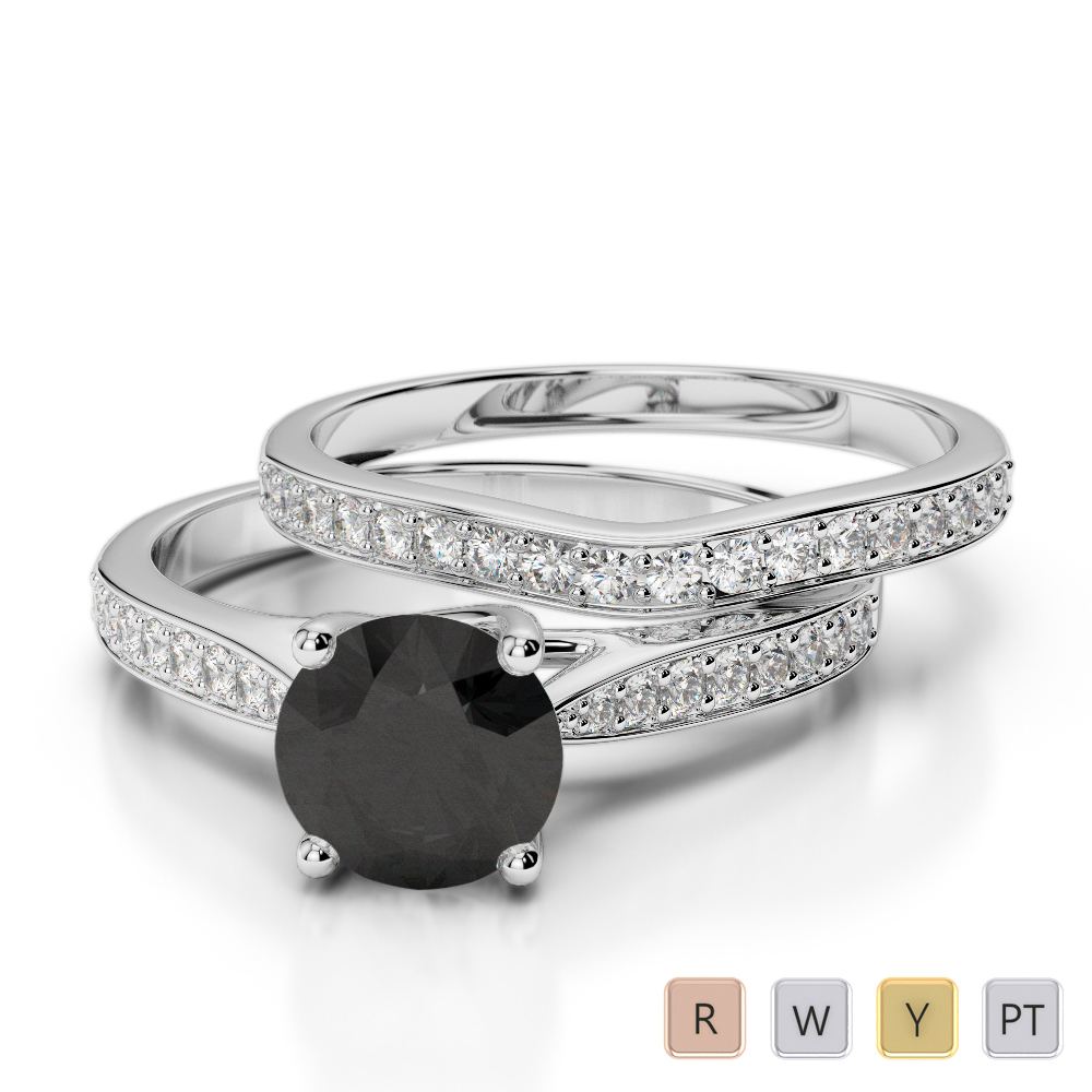 Gold / Platinum Round cut Black Diamond with Diamond Bridal Set Ring AGDR-2053