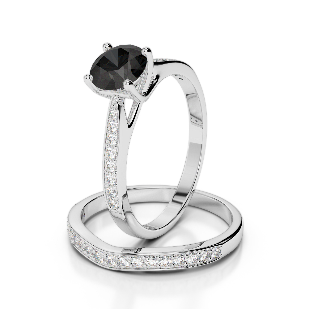 Gold / Platinum Round cut Black Diamond with Diamond Bridal Set Ring AGDR-2053