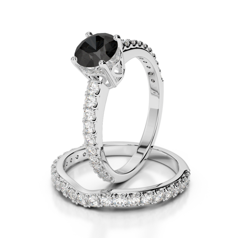 Gold / Platinum Round cut Black Diamond with Diamond Bridal Set Ring AGDR-2055