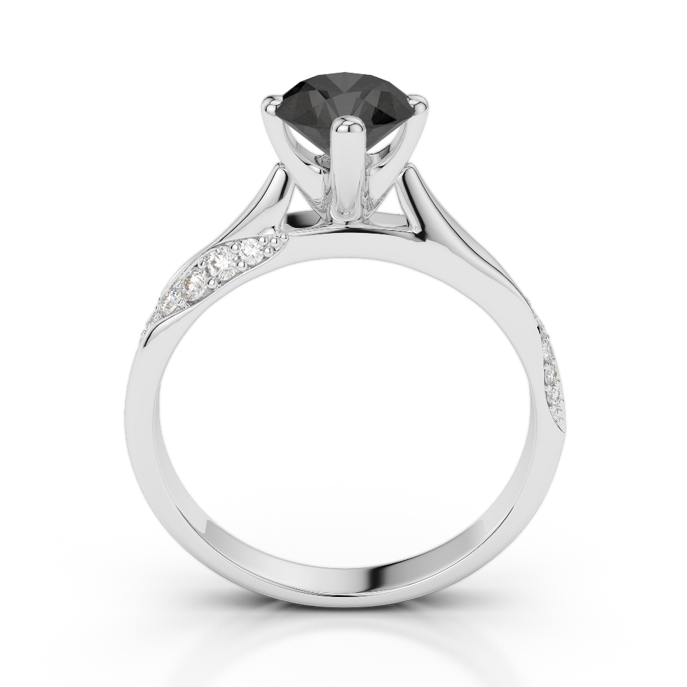 Gold / Platinum Round Cut Black Diamond with Diamond Engagement Ring AGDR-2060
