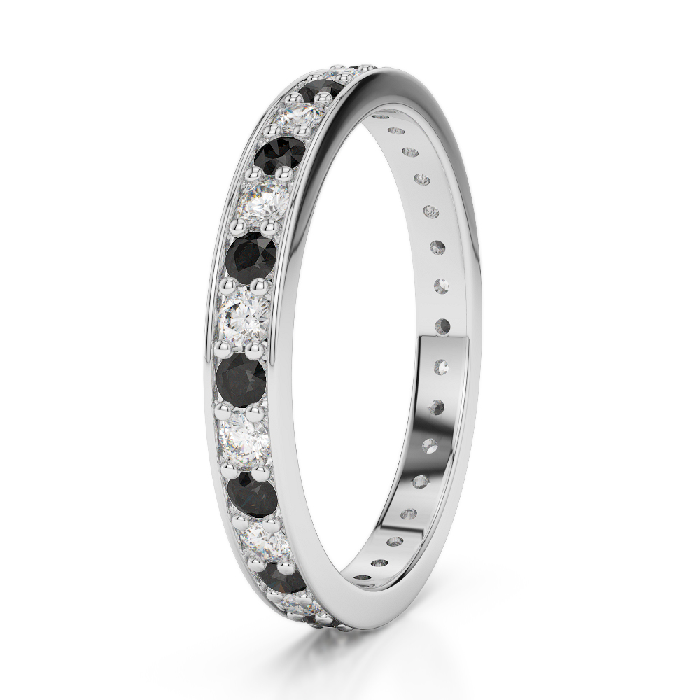 2.5 MM Gold / Platinum Round Cut Black Diamond with Diamond Full Eternity Ring AGDR-1079
