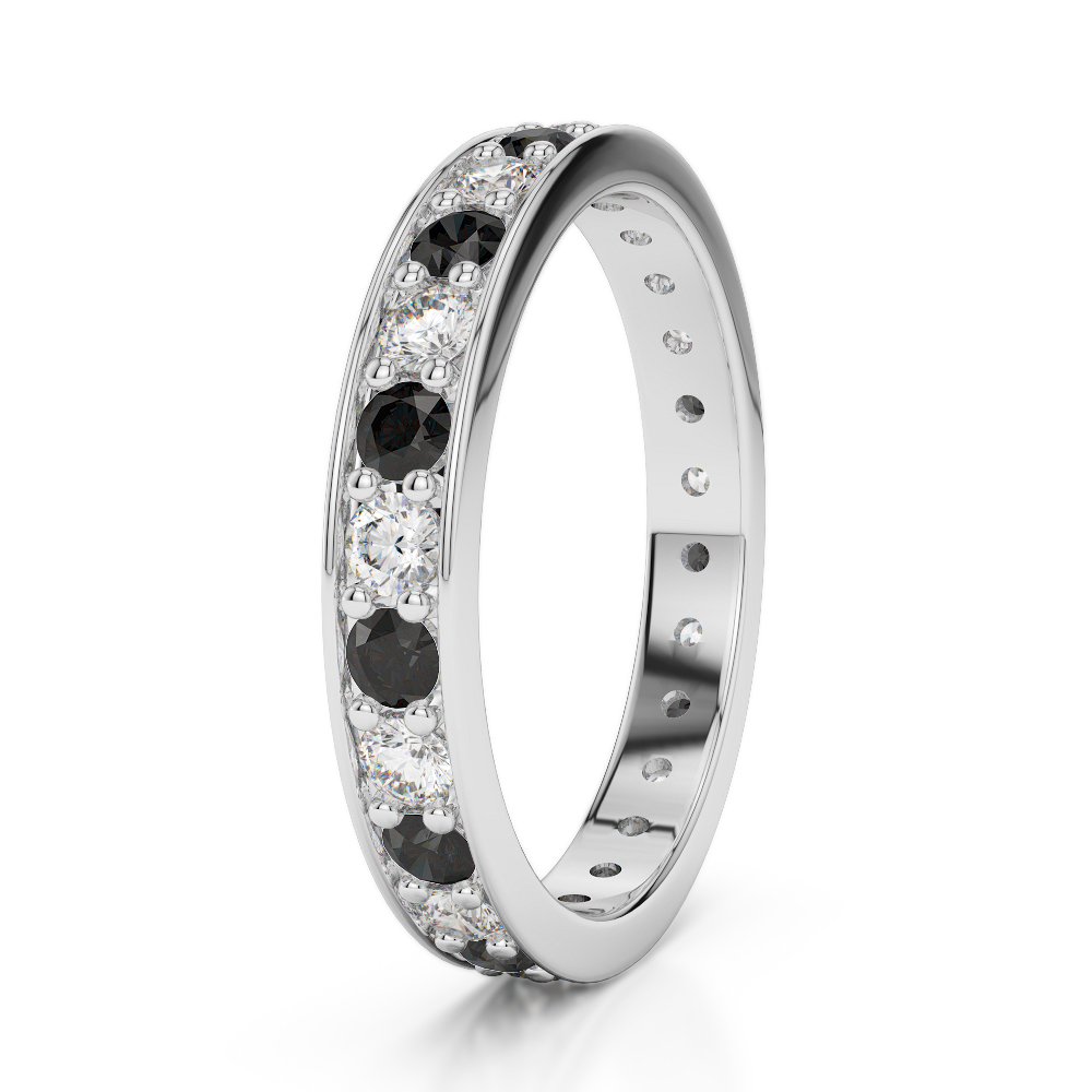 3 MM Gold / Platinum Round Cut Black Diamond with Diamond Full Eternity Ring AGDR-1080