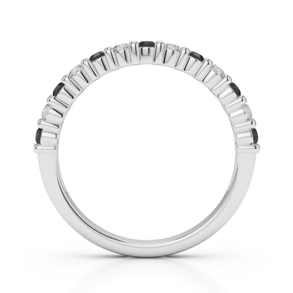 2 MM Gold / Platinum Round Cut Black Diamond with Diamond Half Eternity Ring AGDR-1095