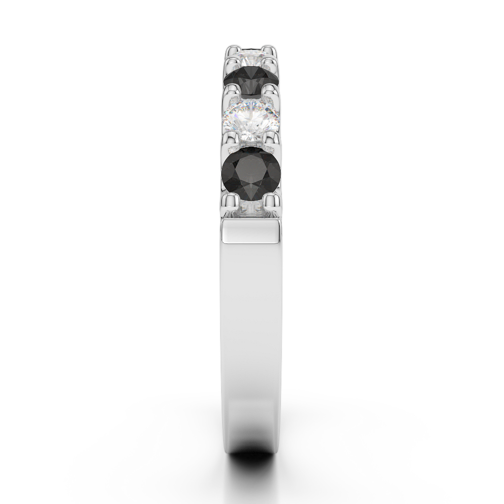 2.5 MM Gold / Platinum Round Cut Black Diamond with Diamond Half Eternity Ring AGDR-1108