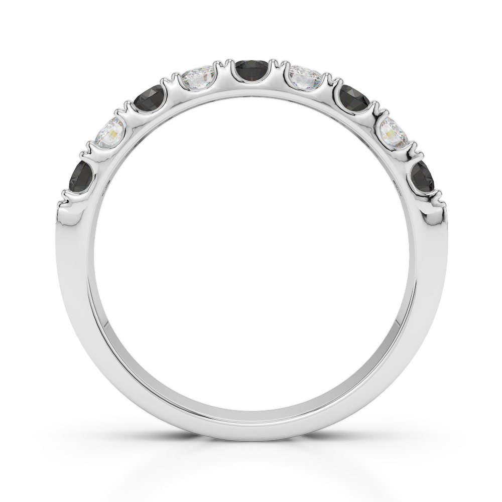 2.5 MM Gold / Platinum Round Cut Black Diamond with Diamond Half Eternity Ring AGDR-1124