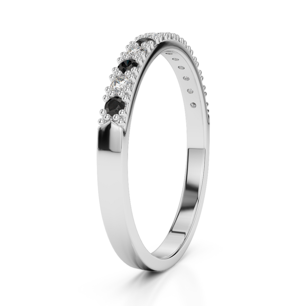 2.5 MM Gold / Platinum Round Cut Black Diamond with Diamond Half Eternity Ring AGDR-1129