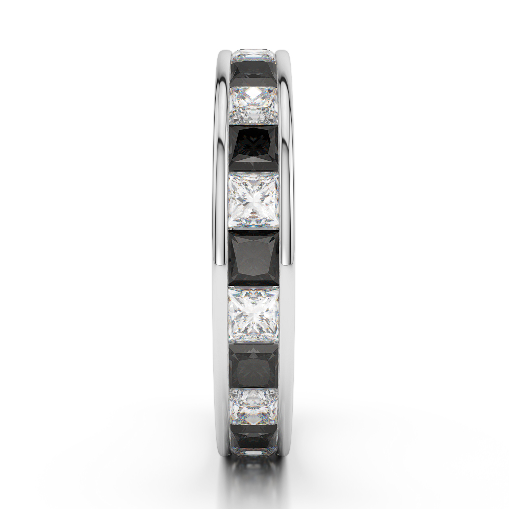 4 MM Gold / Platinum Princess Cut Black Diamond with Diamond Full Eternity Ring AGDR-1134