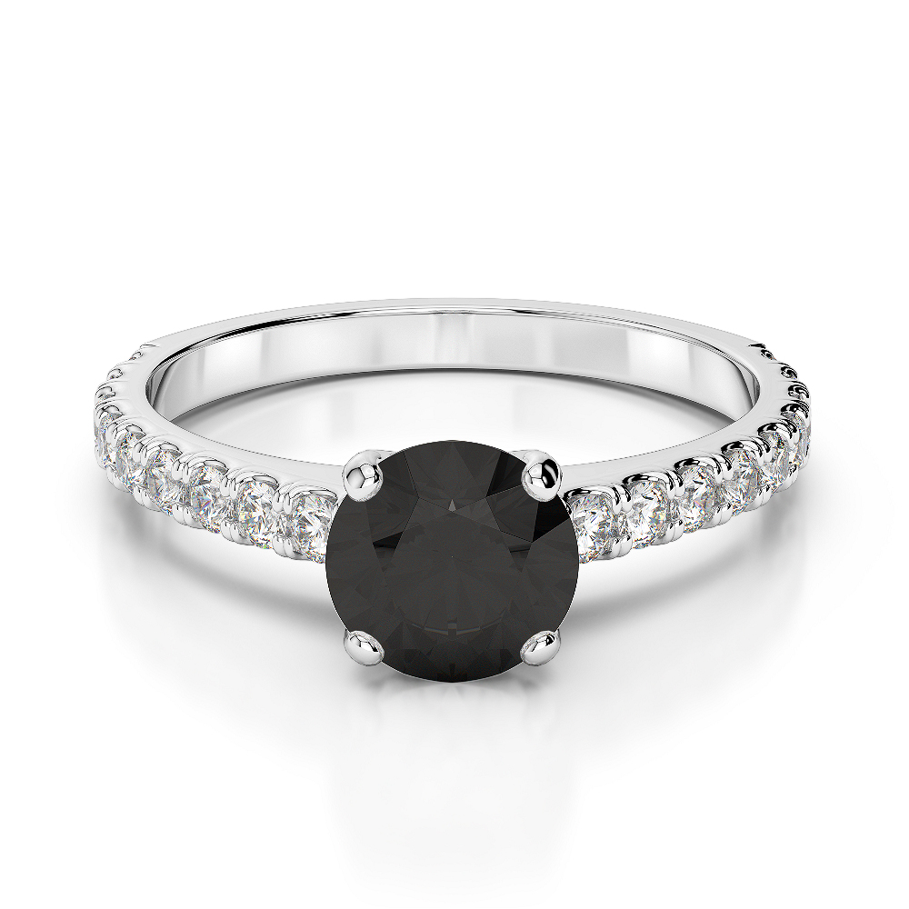 Gold / Platinum Round Cut Black Diamond with Diamond Engagement Ring AGDR-1201