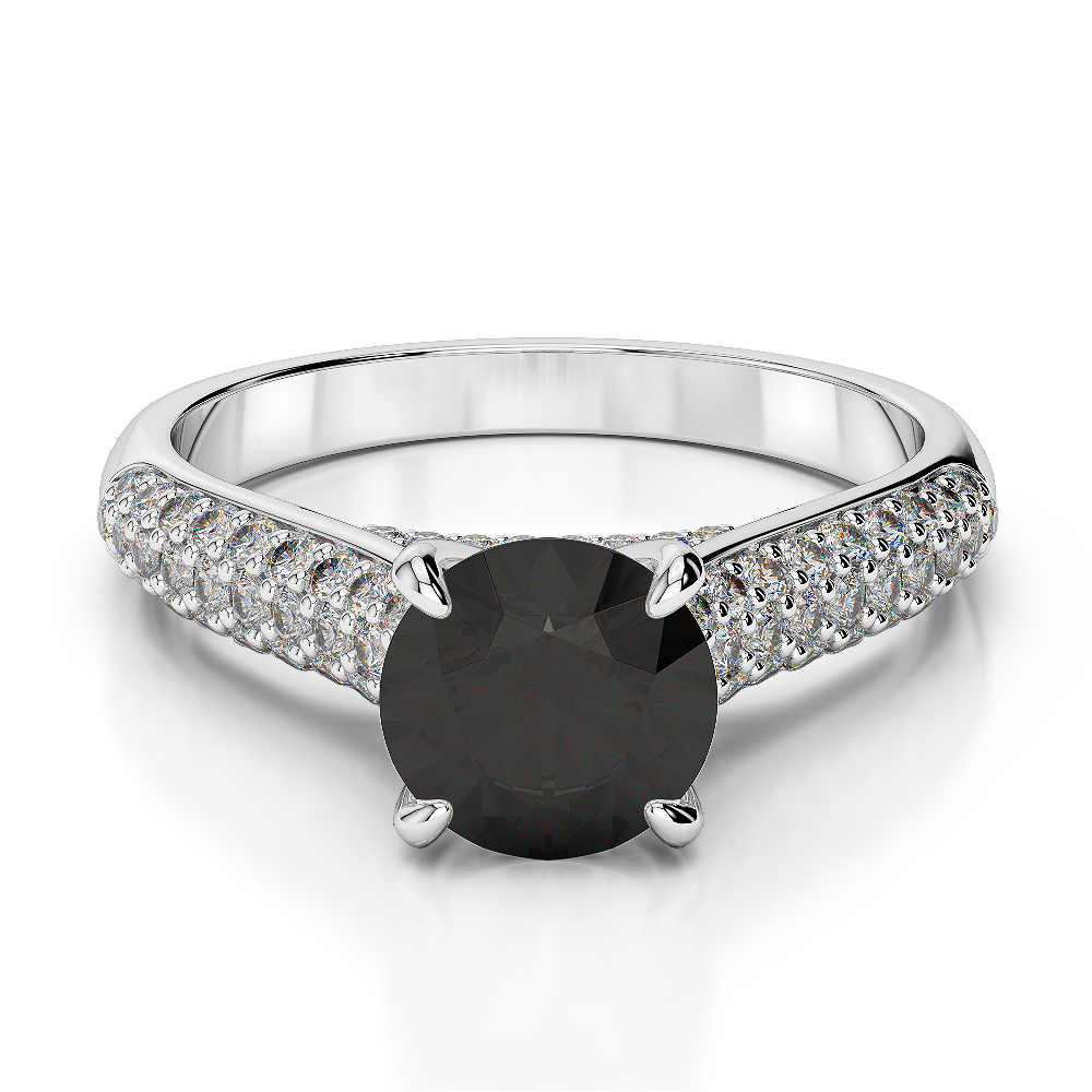 Gold / Platinum Round Cut Black Diamond with Diamond Engagement Ring AGDR-1203