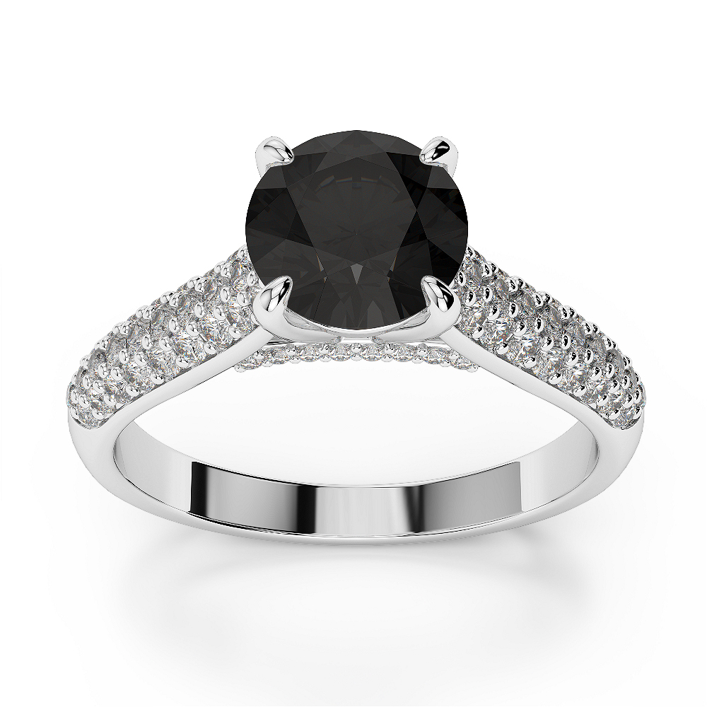 Gold / Platinum Round Cut Black Diamond with Diamond Engagement Ring AGDR-1203