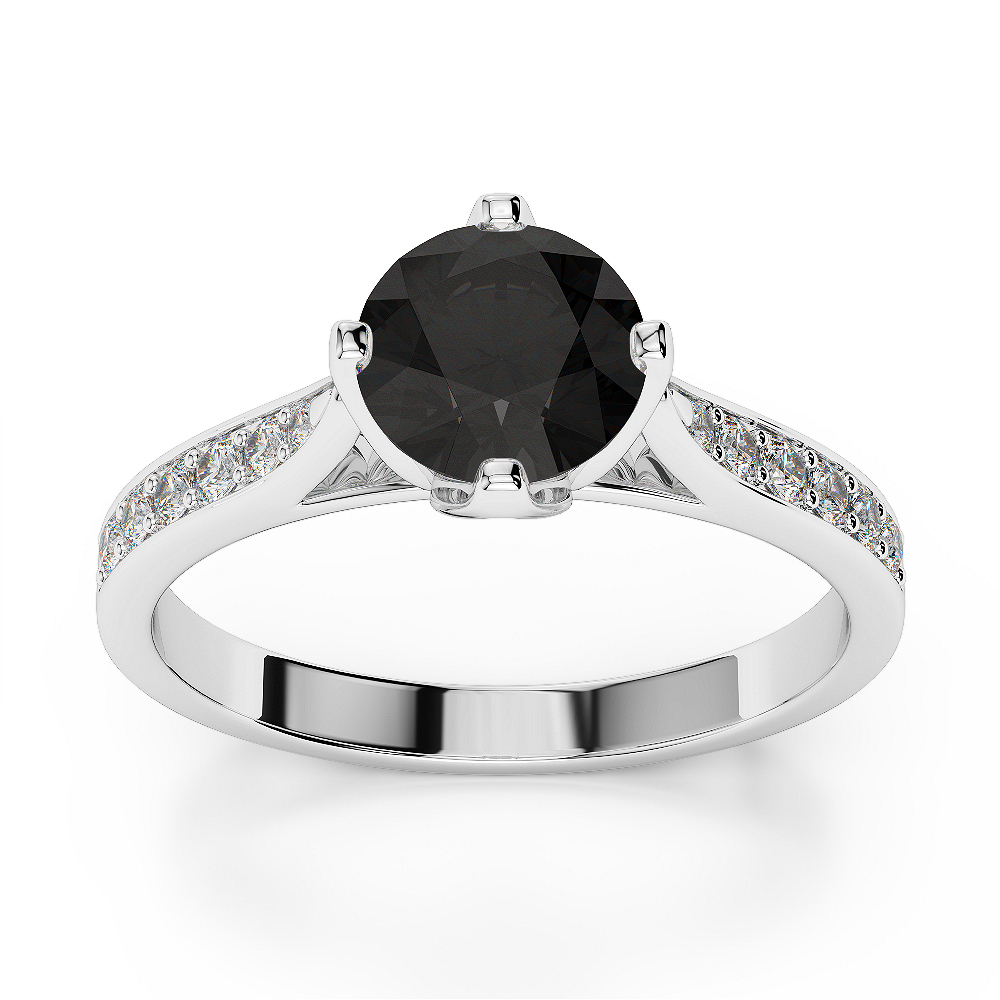 Gold / Platinum Round Cut Black Diamond with Diamond Engagement Ring AGDR-1204