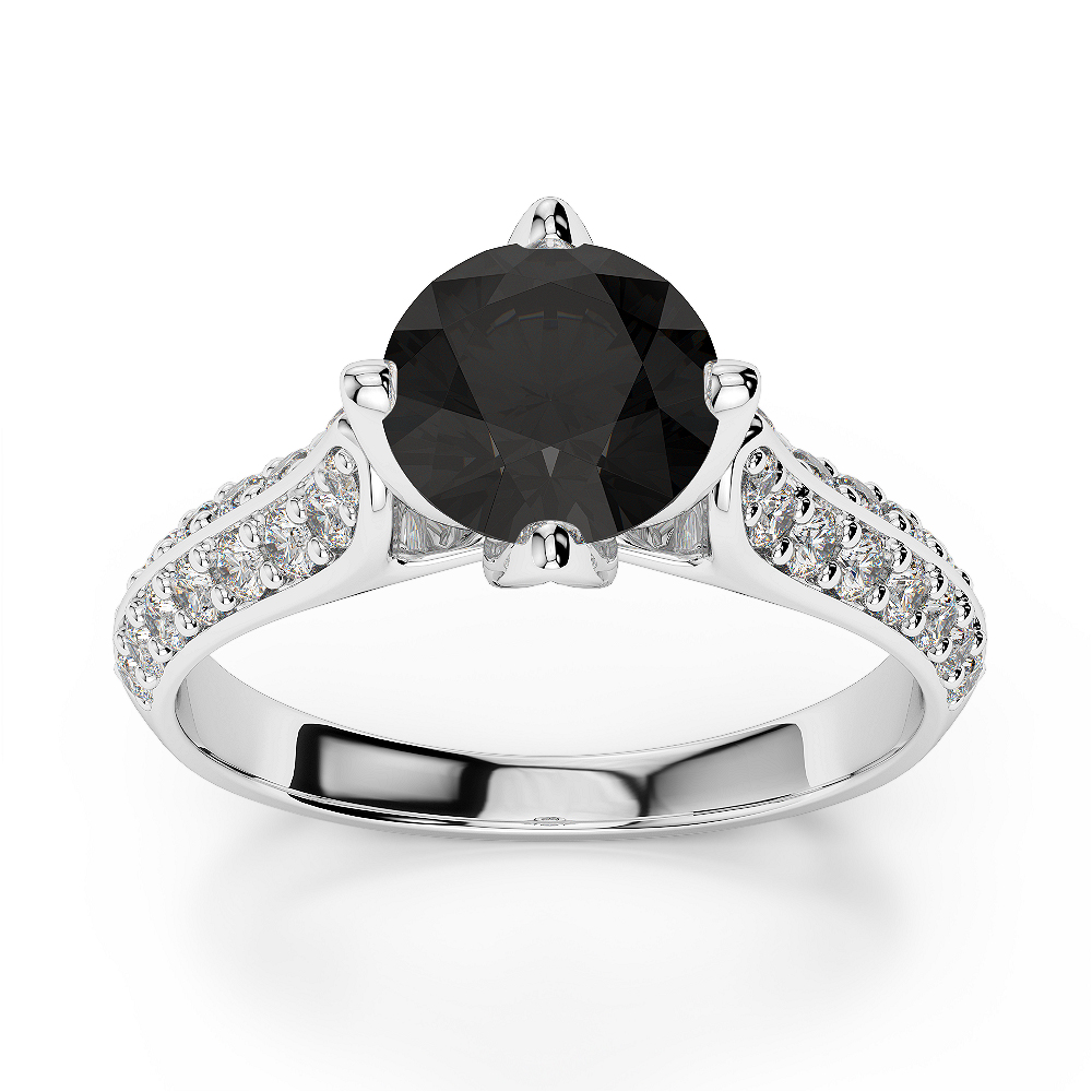 Gold / Platinum Round Cut Black Diamond with Diamond Engagement Ring AGDR-1205