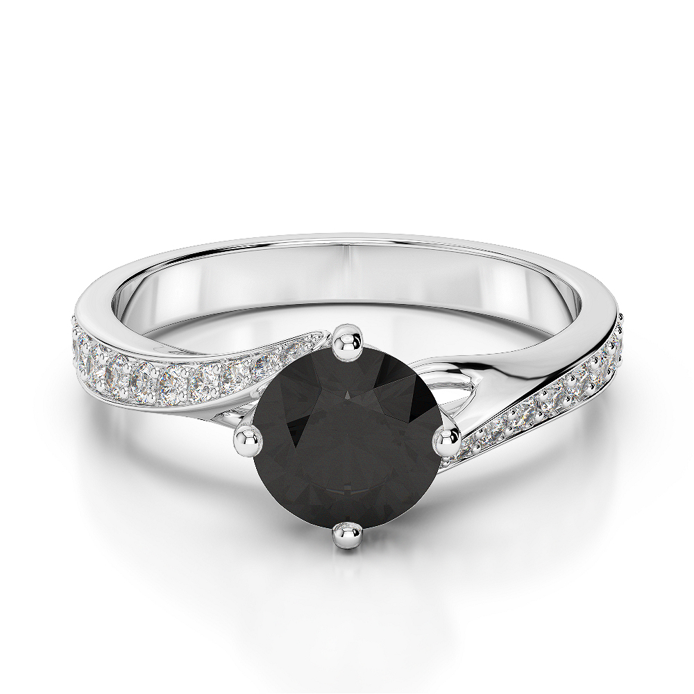 Gold / Platinum Round Cut Black Diamond with Diamond Engagement Ring AGDR-1207