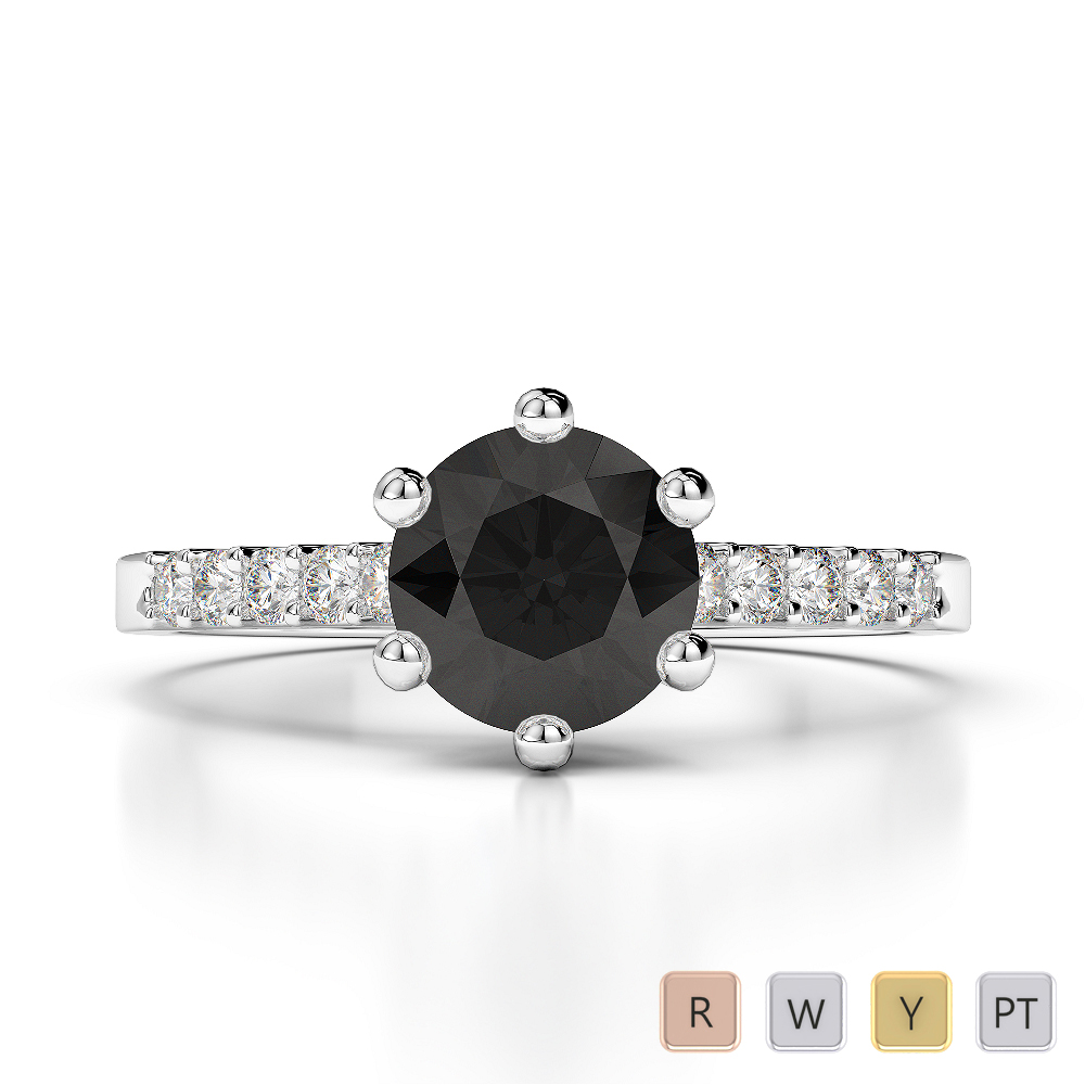 Gold / Platinum Round Cut Black Diamond with Diamond Engagement Ring AGDR-1208