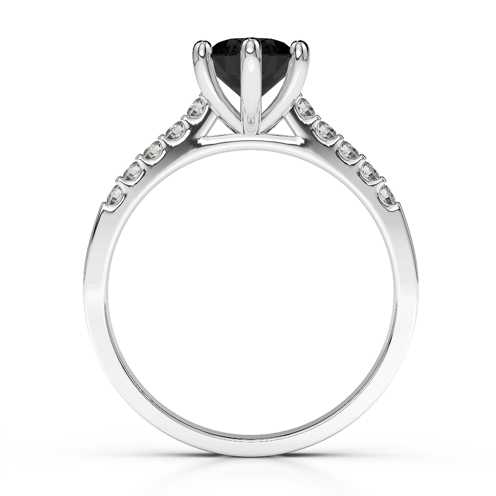 Gold / Platinum Round Cut Black Diamond with Diamond Engagement Ring AGDR-1208