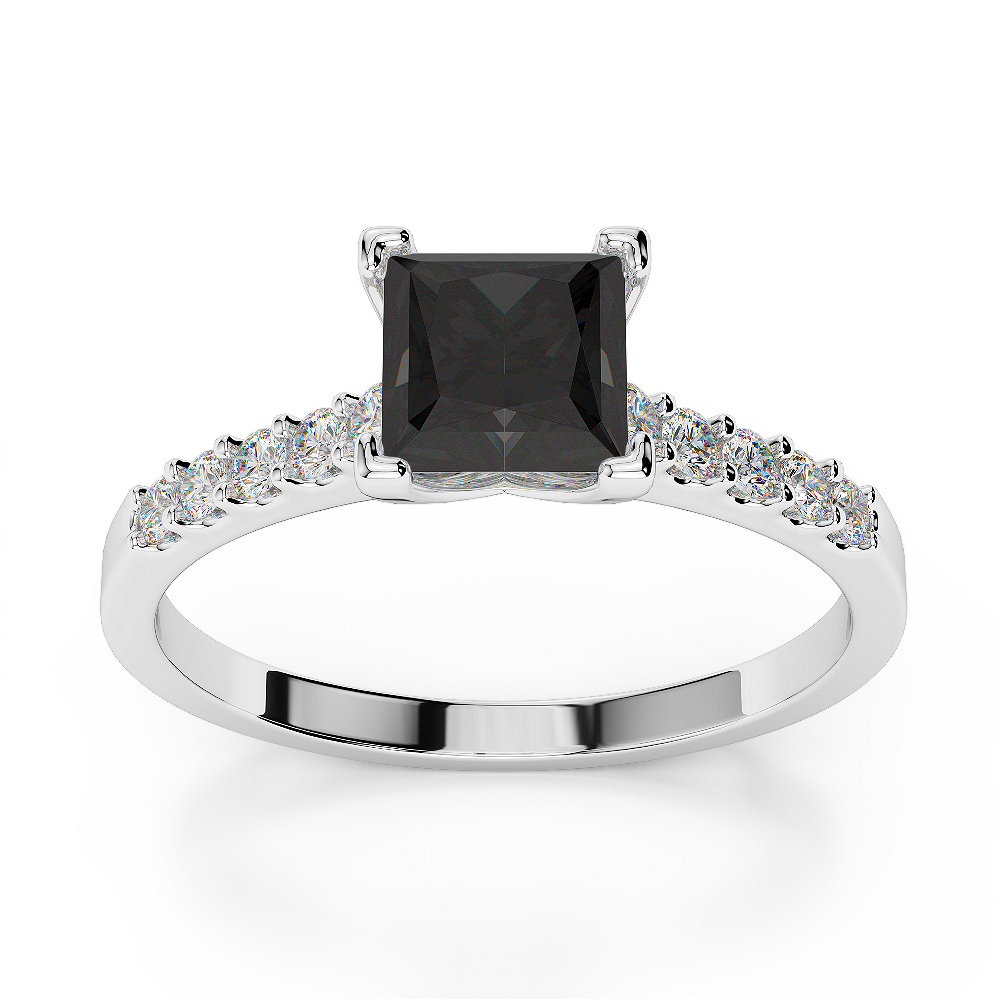Gold / Platinum Round and Princess Cut Black Diamond with Diamond Engagement Ring AGDR-1210
