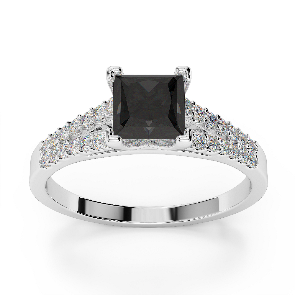 Gold / Platinum Round and Princess Cut Black Diamond with Diamond Engagement Ring AGDR-1211