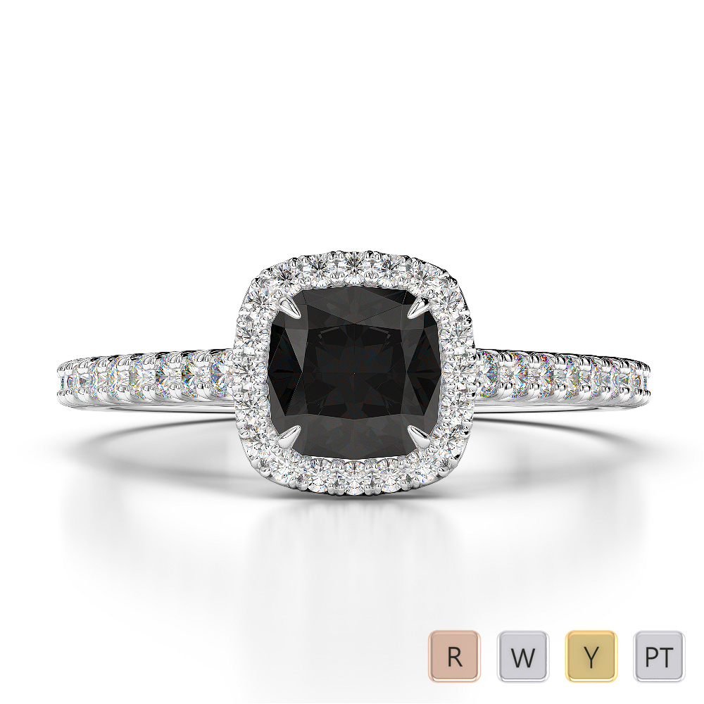 Gold / Platinum Round and Cushion Cut Black Diamond with Diamond Engagement Ring AGDR-1212