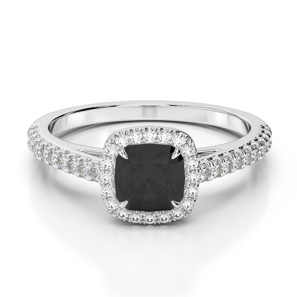 Gold / Platinum Round and Cushion Cut Black Diamond with Diamond Engagement Ring AGDR-1212