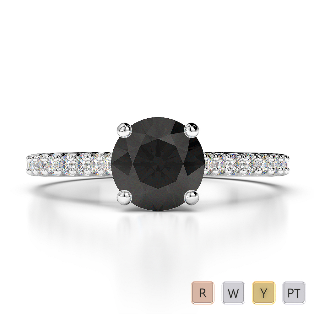 Gold / Platinum Round Cut Black Diamond with Diamond Engagement Ring AGDR-1213