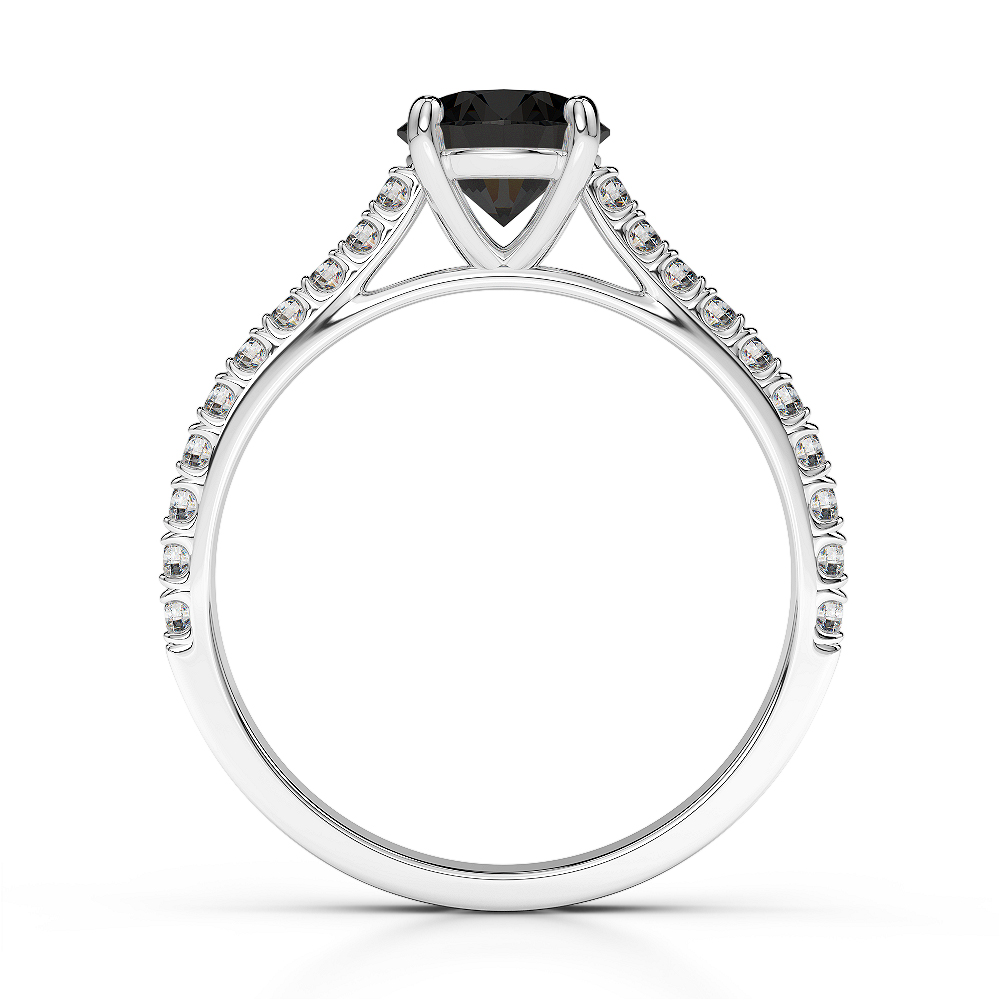 Gold / Platinum Round Cut Black Diamond with Diamond Engagement Ring AGDR-1213