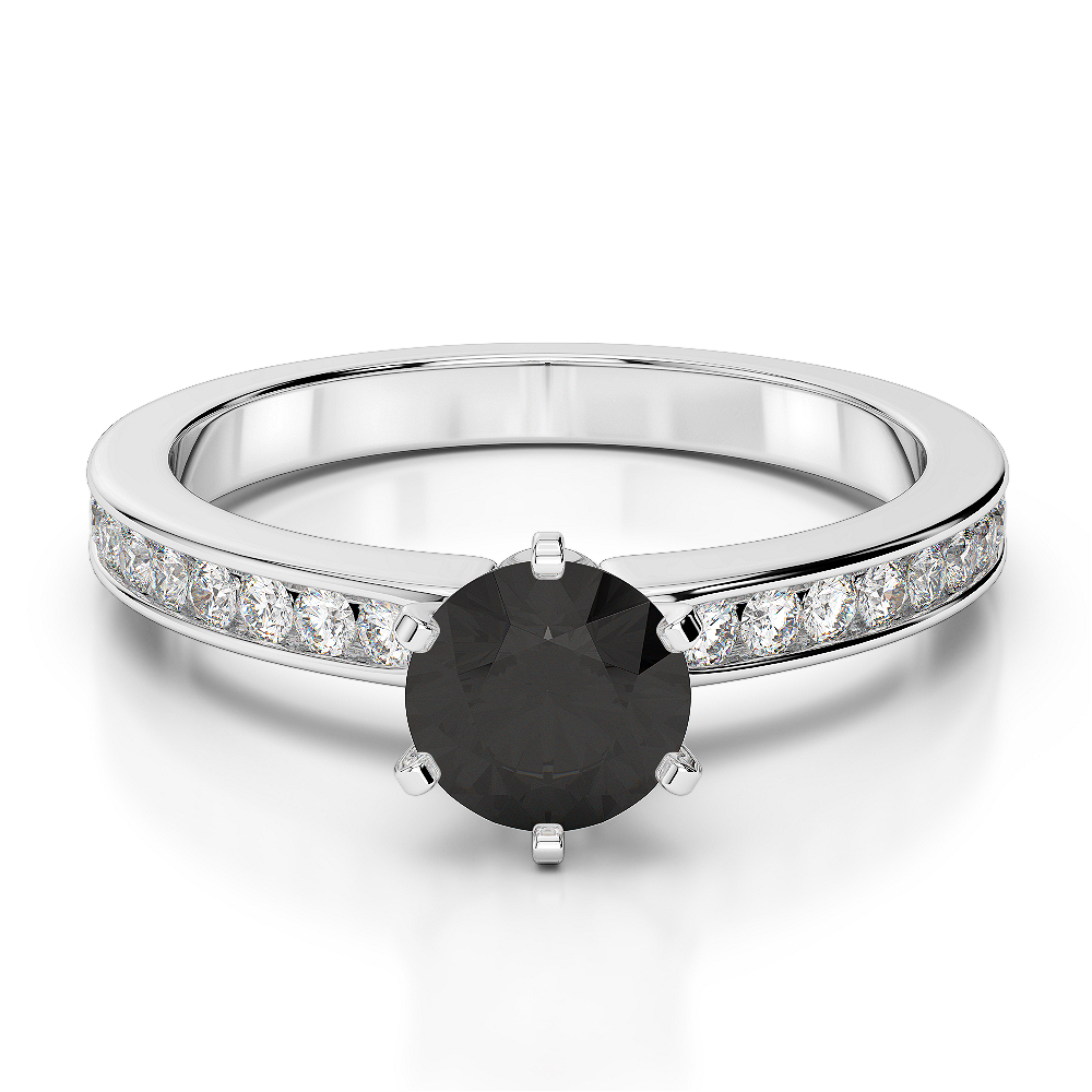 Gold / Platinum Round Cut Black Diamond with Diamond Engagement Ring AGDR-1214
