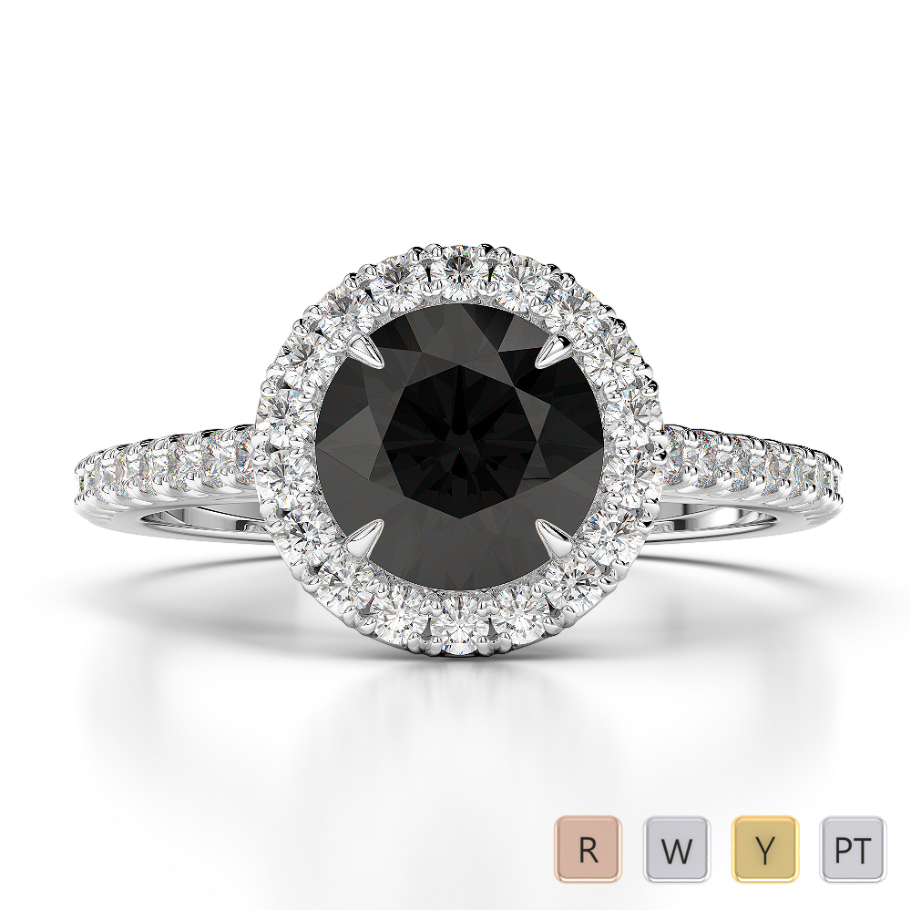 Gold / Platinum Round Cut Black Diamond with Diamond Engagement Ring AGDR-1215