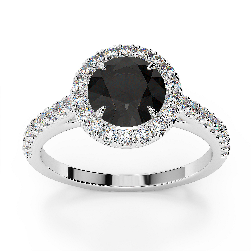 Gold / Platinum Round Cut Black Diamond with Diamond Engagement Ring AGDR-1215