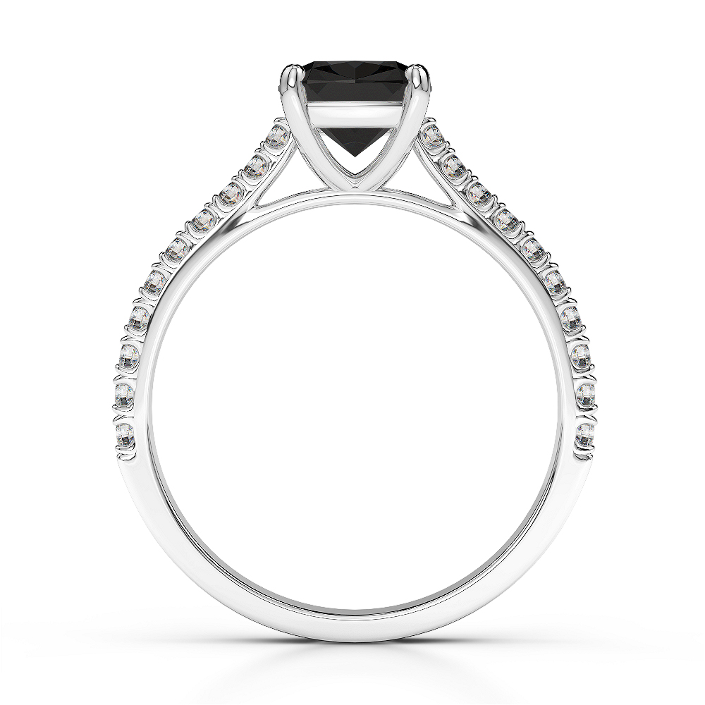 Gold / Platinum Round and Cushion Cut Black Diamond with Diamond Engagement Ring AGDR-1216