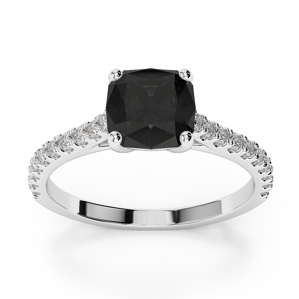 Gold / Platinum Round and Cushion Cut Black Diamond with Diamond Engagement Ring AGDR-1216