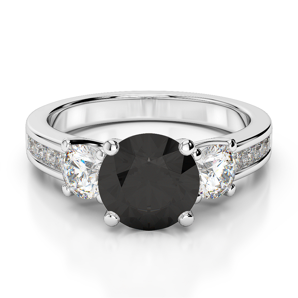 Gold / Platinum Round Cut Black Diamond with Diamond Engagement Ring AGDR-1218