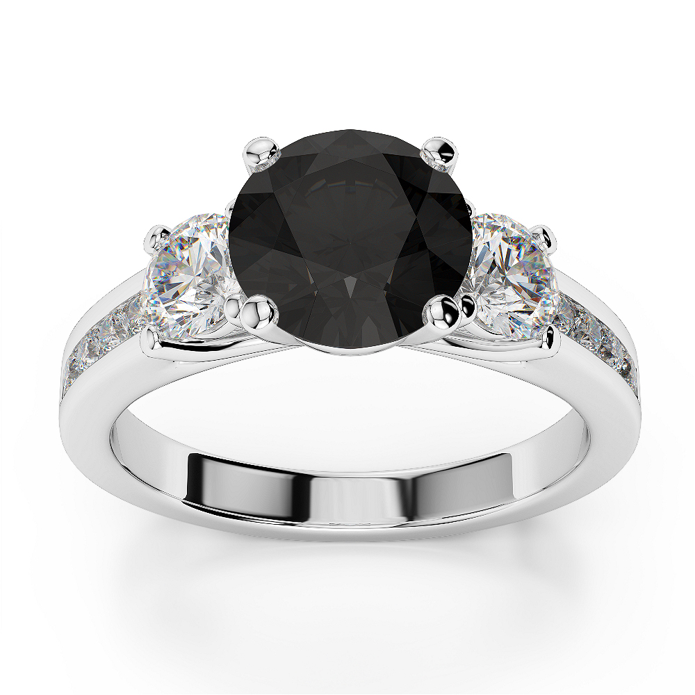 Gold / Platinum Round Cut Black Diamond with Diamond Engagement Ring AGDR-1218