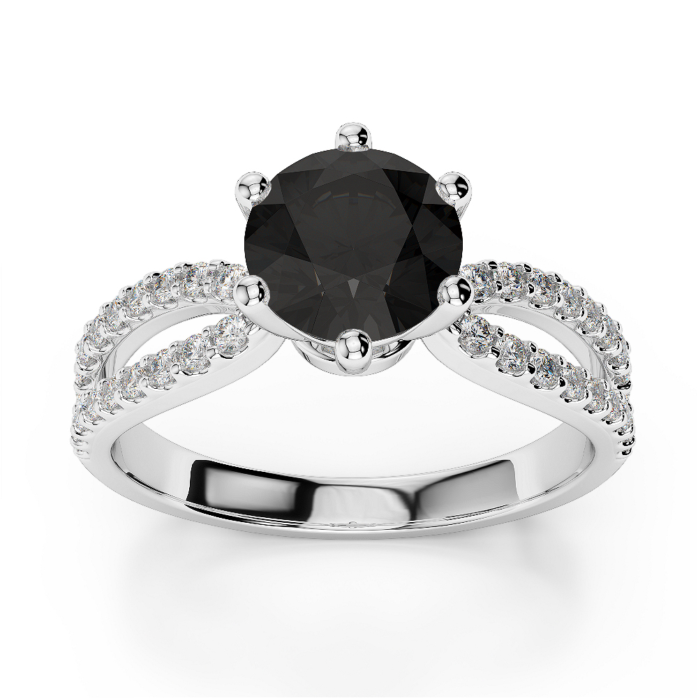 Gold / Platinum Round Cut Black Diamond with Diamond Engagement Ring AGDR-1223