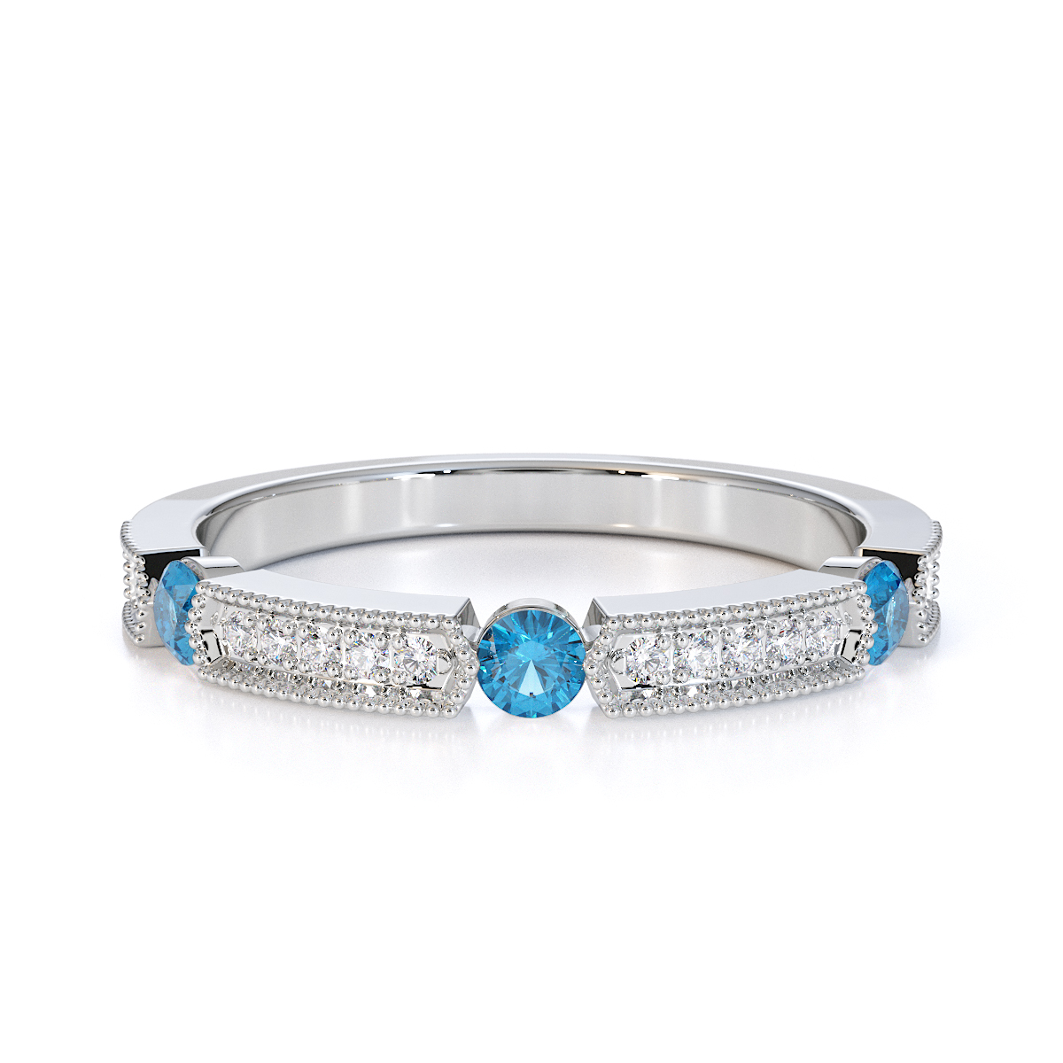 Gold / Platinum Blue Topaz and Diamond Half Eternity Ring RZ1501