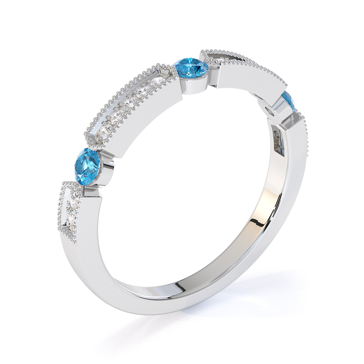 Gold / Platinum Blue Topaz and Diamond Half Eternity Ring RZ1501