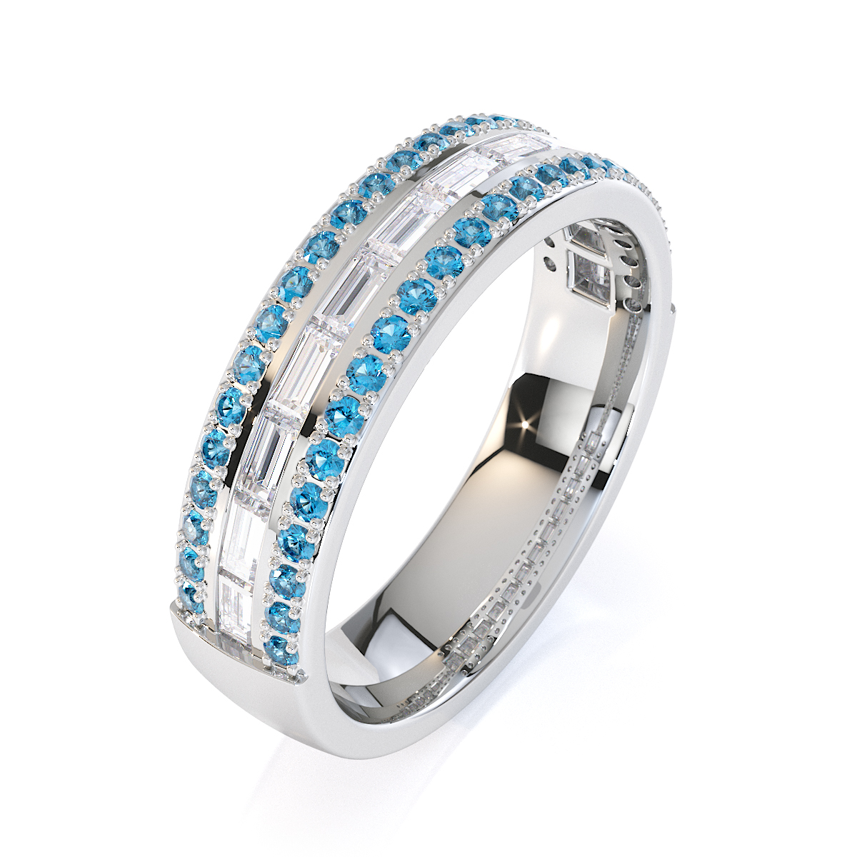 Gold / Platinum Blue Topaz and Diamond Half Eternity Ring RZ1509