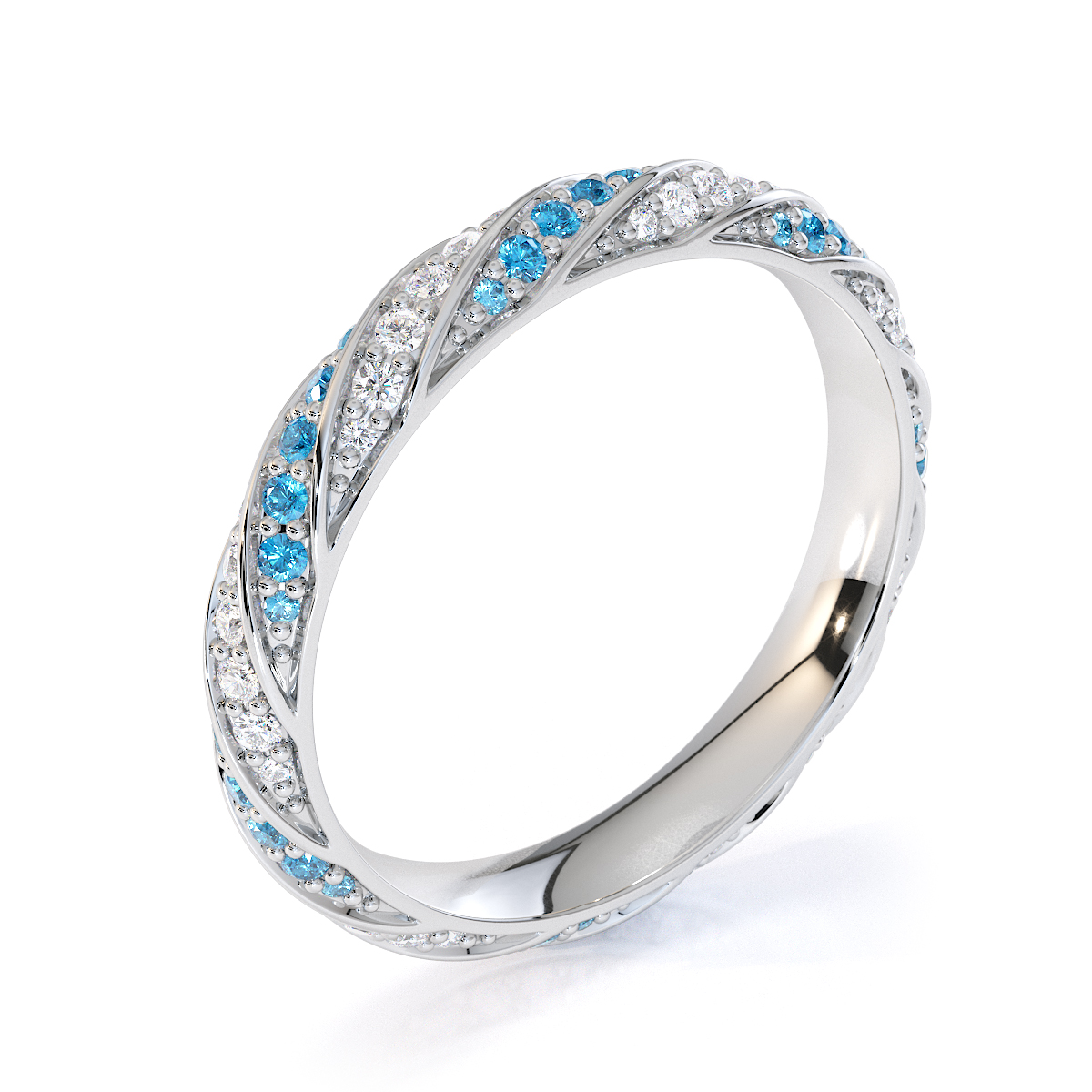 Gold / Platinum Blue Topaz and Diamond Full Eternity Ring RZ1528