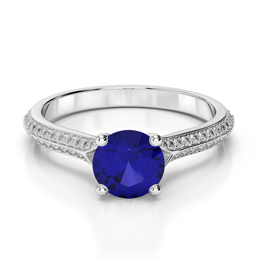 Gold / Platinum Round Cut Sapphire and Diamond Engagement Ring AGDR-1200