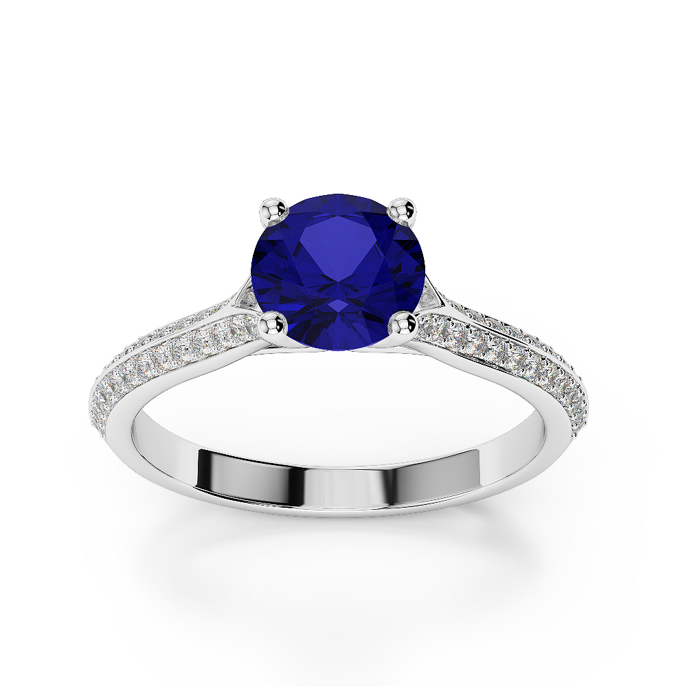 Gold / Platinum Round Cut Sapphire and Diamond Engagement Ring AGDR-1200