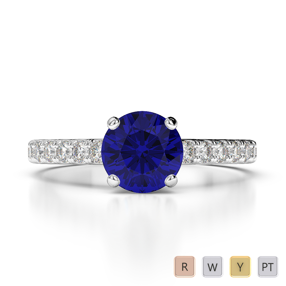 Gold / Platinum Round Cut Sapphire and Diamond Engagement Ring AGDR-1201